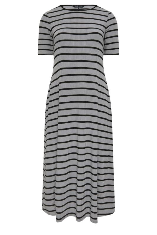 YOURS Plus Size Grey Stripe Ribbed Maxi Dress | Yours Clothing 5