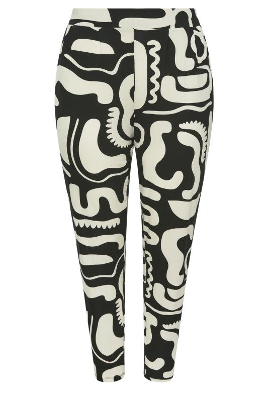 YOURS Plus Size Black & White Abstract Print Harem Trousers | Yours Clothing 5