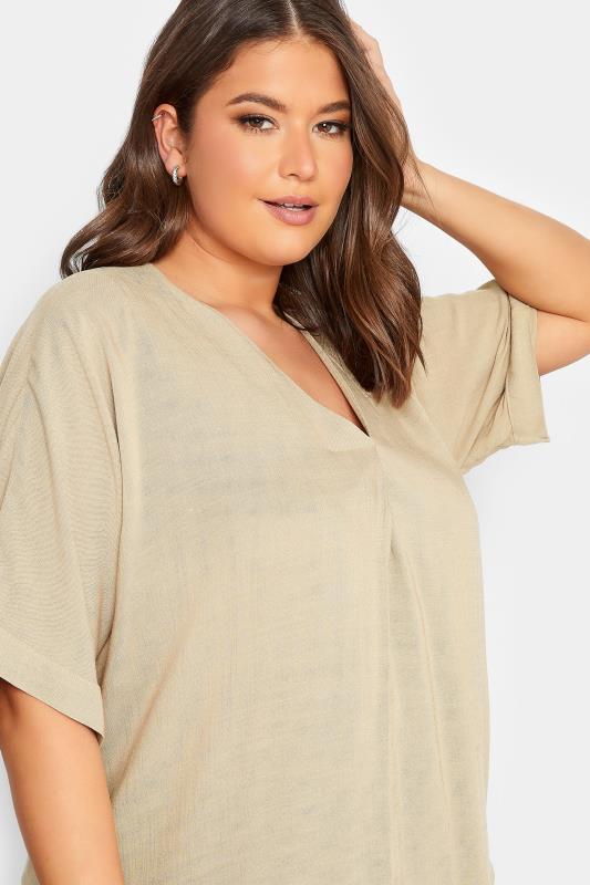 YOURS Curve Plus Size Beige Brown V-Neck Top | Yours Clothing  4