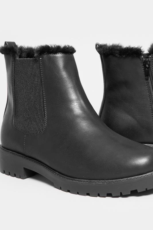 Black Faux Fur Lined Chelsea Boots In Wide E Fit & Extra Wide EEE Fit | Yours Clothing 5