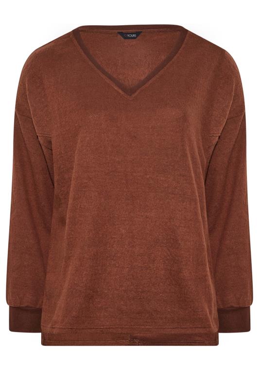 Plus Size Brown V-Neck Soft Touch Fleece Sweatshirt | Yours Clothing 6