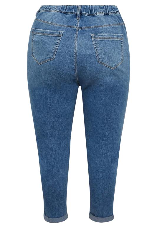 YOURS Plus Size Blue Cropped Stretch Ripped GRACE Jeggings | Yours Clothing 5
