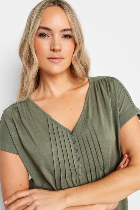 LTS Tall Women's Khaki Green Cotton Henley T-Shirt | Long Tall Sally 4