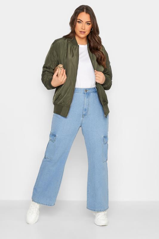 YOURS Plus Size Curve Khaki Green Bomber Jacket | Yours Clothing  2