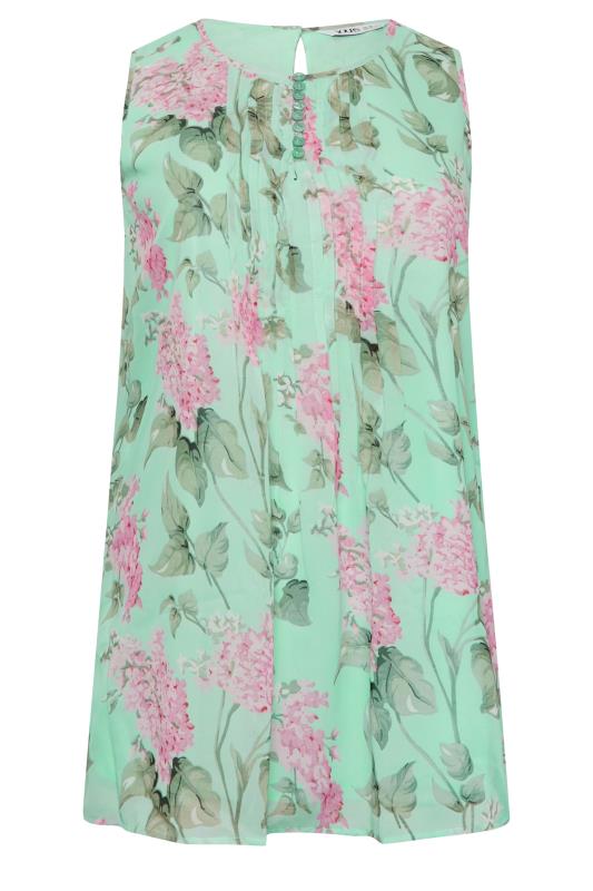 YOURS Curve Mint Green Floral Pintuck Sleeveless Blouse | Yours Clothing  6