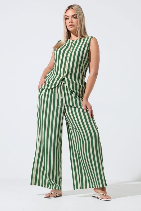  LIMITED COLLECTION Curve Green & White Stripe Trousers