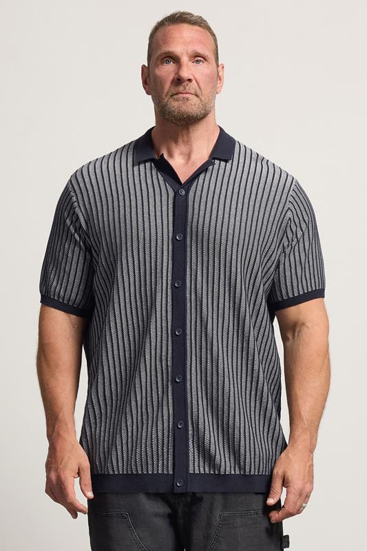 BadRhino Big & Tall Navy Blue Knitted Stripe Shirt | BadRhino 1