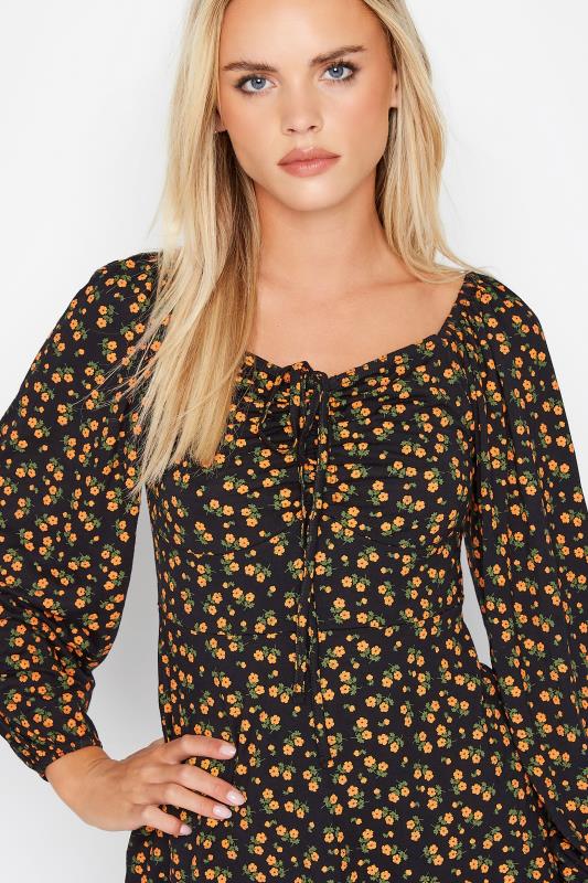 Petite Black & Yellow Ditsy Print Ruched Top 3