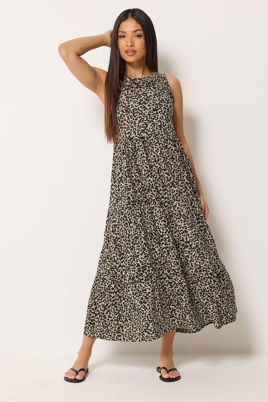  M&Co Petite vestido maxi de algodón marrón natural con estampado animal