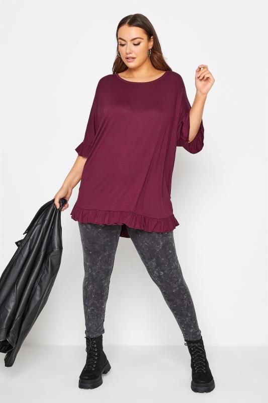 LIMITED COLLECTION Berry Purple Frill Jersey T-Shirt_B.jpg