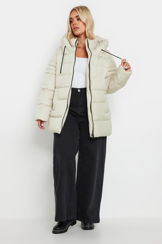 YOURS Curve Ivory White Sporty Puffer Coat | Yours Clothing 3