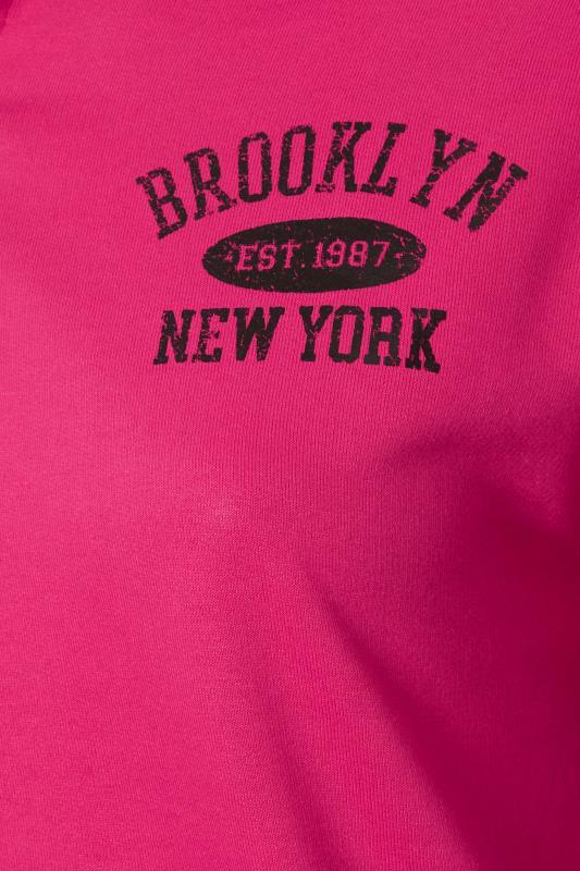YOURS Plus Size Pink 'Brooklyn' Varsity Half Zip Sweatshirt | Yours Clothing 6