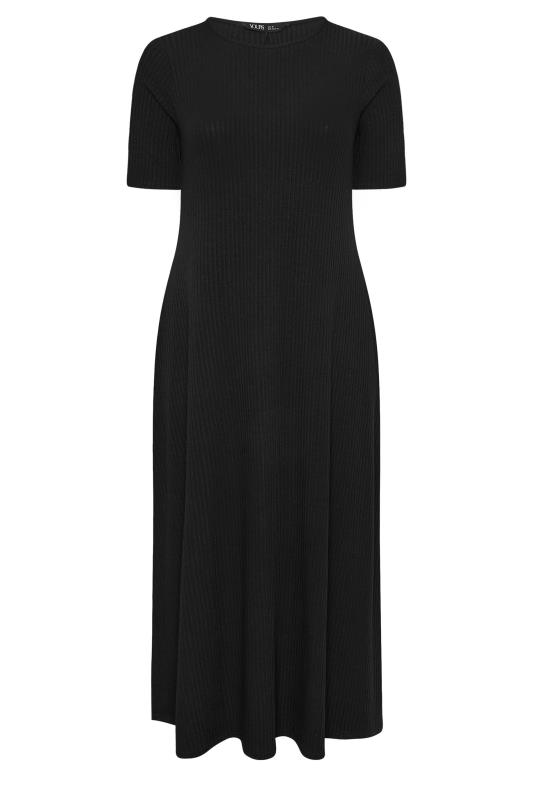 YOURS Plus Size Black Swing Ribbed Maxi Dress | Yours Clothing 5