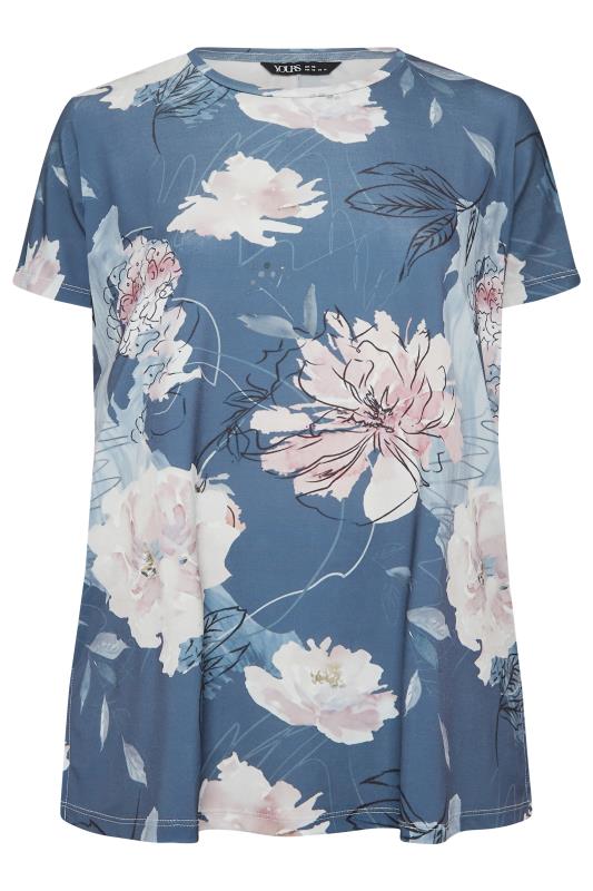 YOURS Curve Plus Size Dark Blue Floral Print T-Shirt | Yours Clothing  5