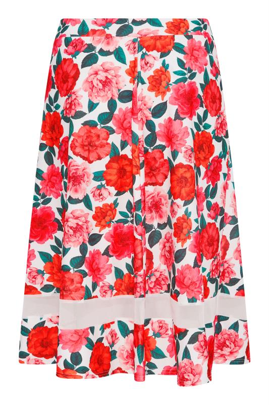 YOURS LONDON Plus Size White Rose Print Mesh Panel Skater Skirt | Yours Clothing  5