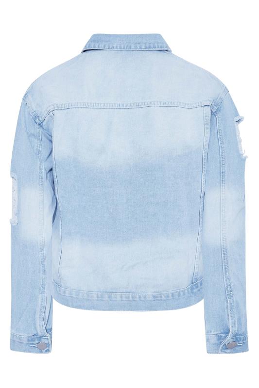 Plus Size Light Blue Distressed Denim Jacket | Yours Clothing 7