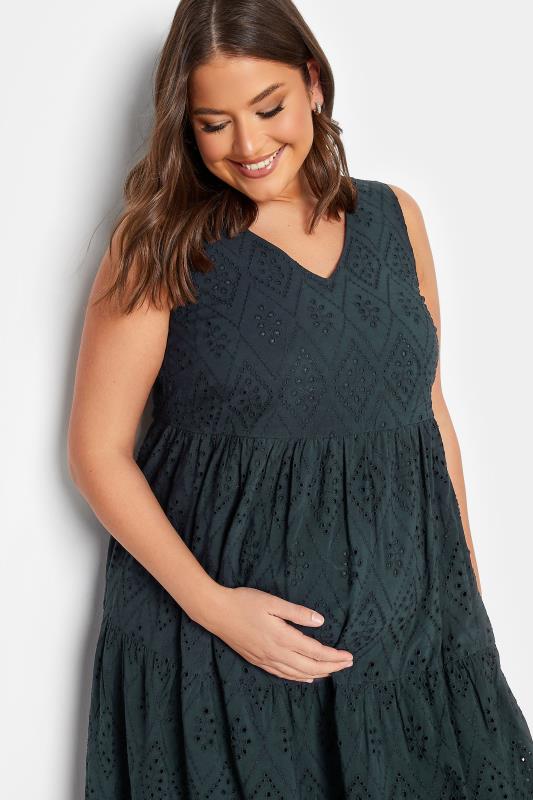 BUMP IT UP MATERNITY Plus Size Curve Navy Blue Tiered Broderie Dress | Yours Clothing  5