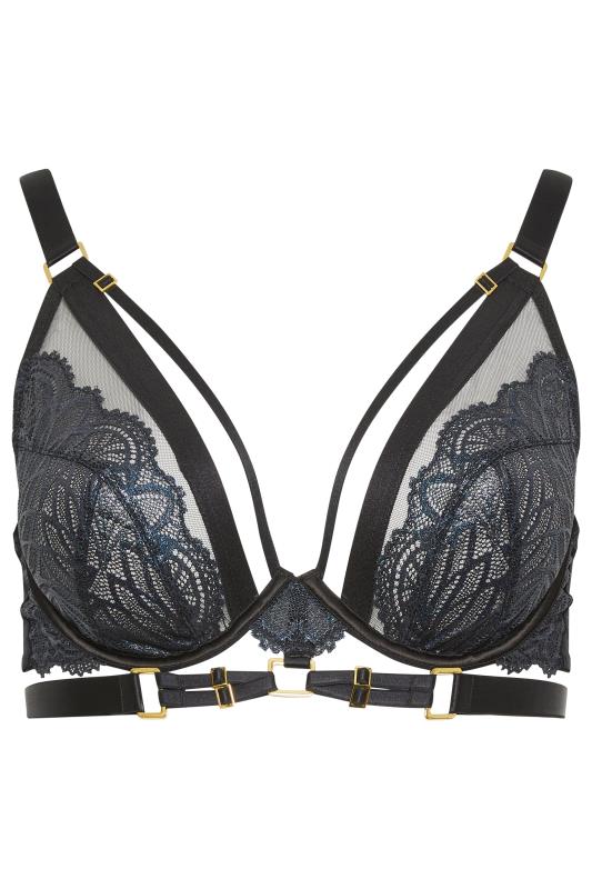 PLAYFUL PROMISES Black Tabitha Wet Look Plunge Bra | Yours Clothing 8