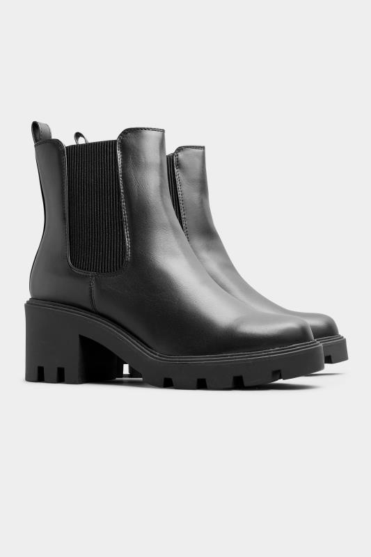  dla puszystych LIMITED COLLECTION Black Leather Look Heeled Chealsea Boots In Wide Fit