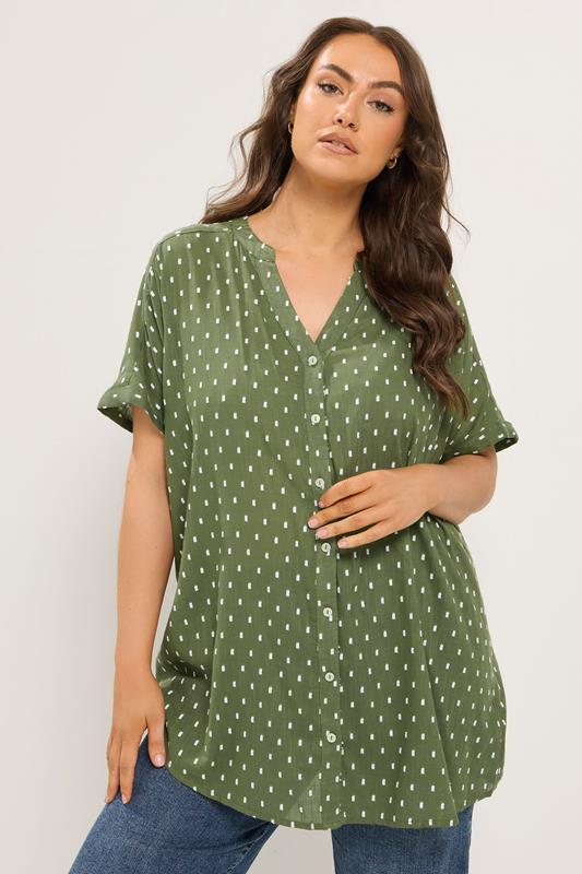  YOURS Curve Green Notch Neck Dobby Blouse