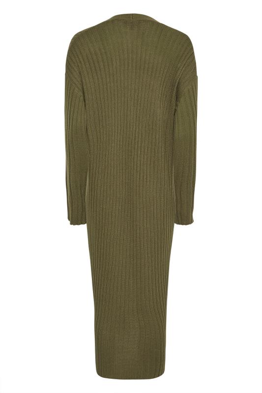 Tall Women's Khaki Green Ribbed Midi Cardigan | Long Tall Sally  7