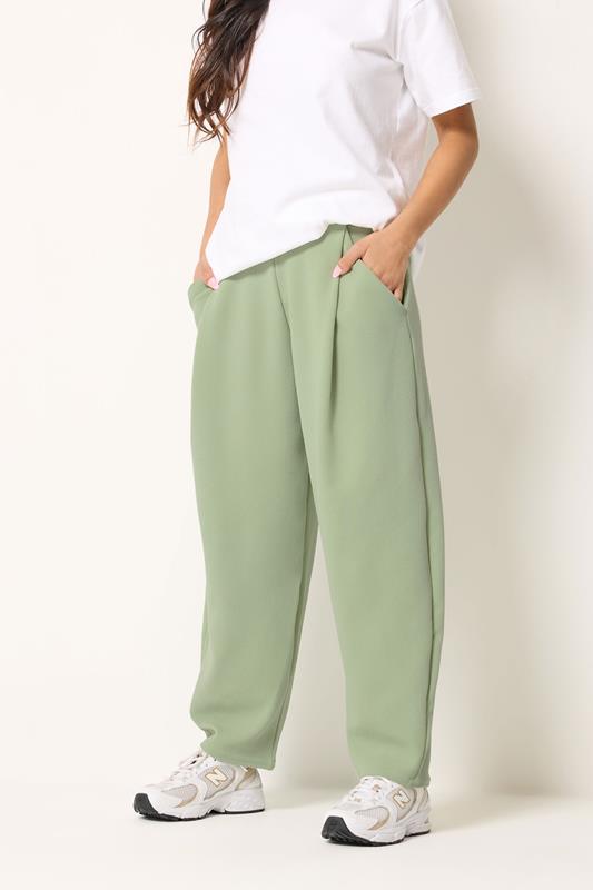 PixieGirl Petite Women's Sage Green Barrel Leg Trousers | PixieGirl 1
