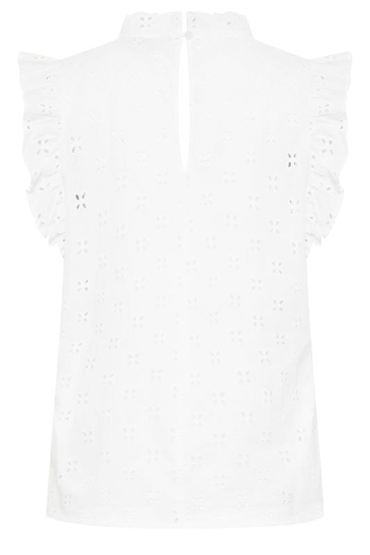 LTS Tall White Broidery Short Frill Sleeve High Neck Shirt | Long Tall Sally  7