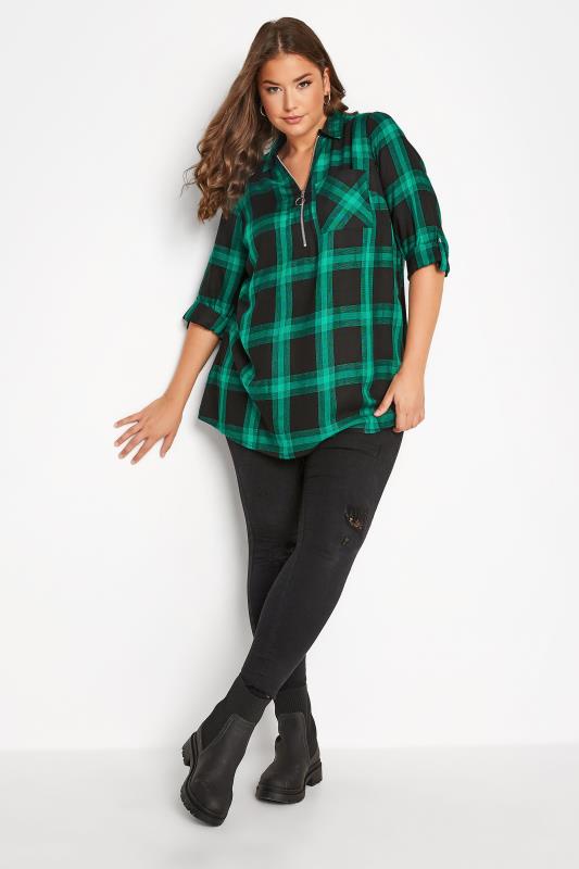 Curve Green & Black Checked Zip Top | Yours Clothing 2