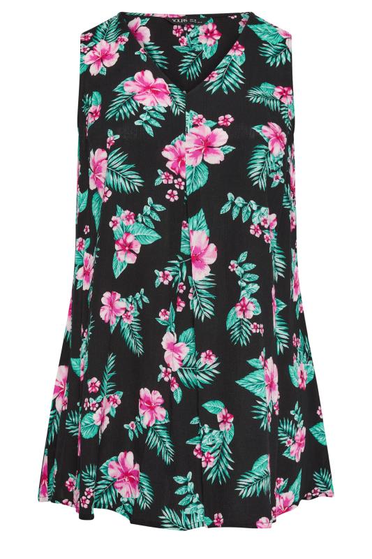 YOURS Plus Size Black Tropical Print Sleeveless Blouse | Yours Clothing 5