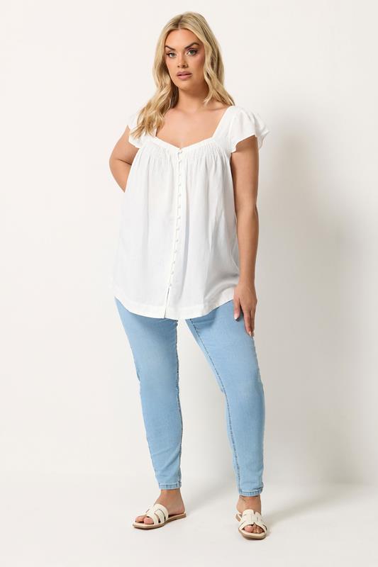 YOURS Plus Size White Linen Cap Sleeve Top | Yours Clothing 1