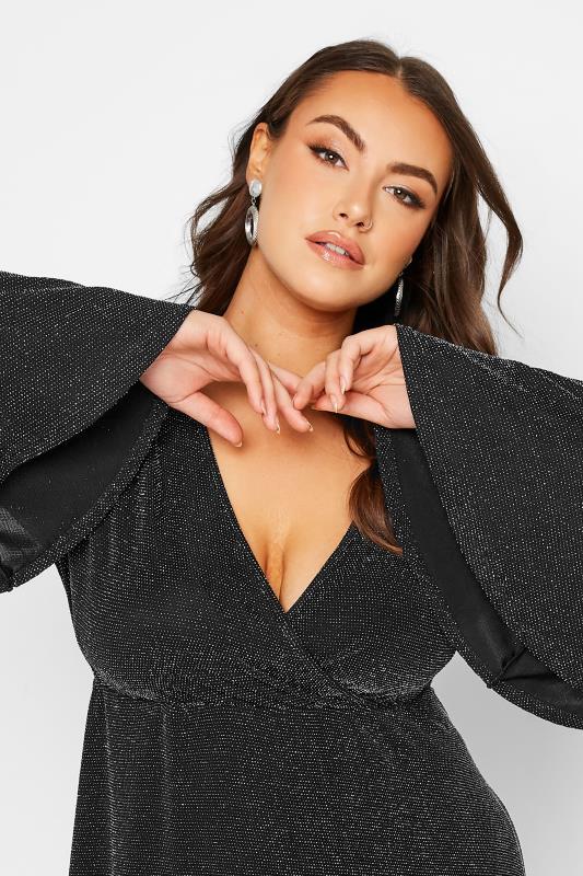 LIMITED COLLECTION Plus Size Black Glitter Flared Sleeve Top | Yours Clothing 4
