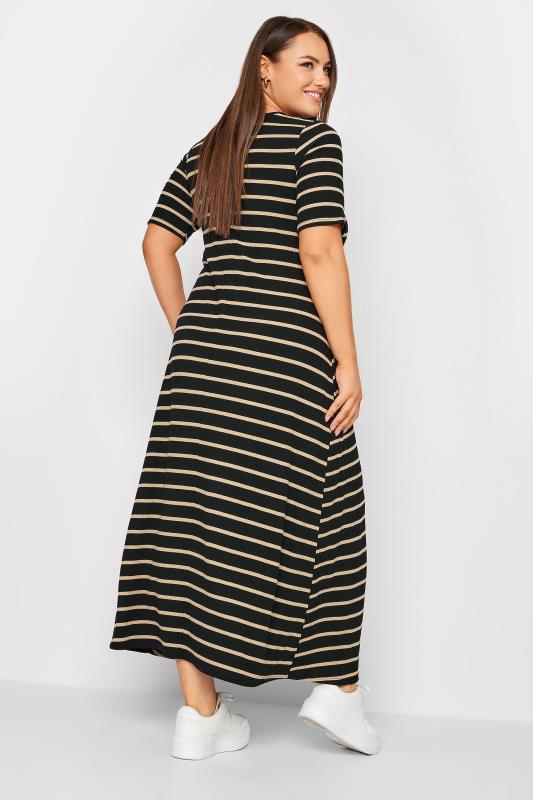 YOURS Curve Plus Size Black Ribbed Stripe Swing Maxi Dress | Yours Clothing  4