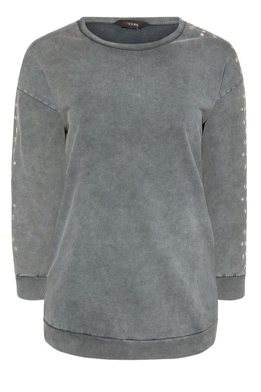 Plus Size Grey Acid Wash Studded Arm Sweatshirt | Yours Clothing 6