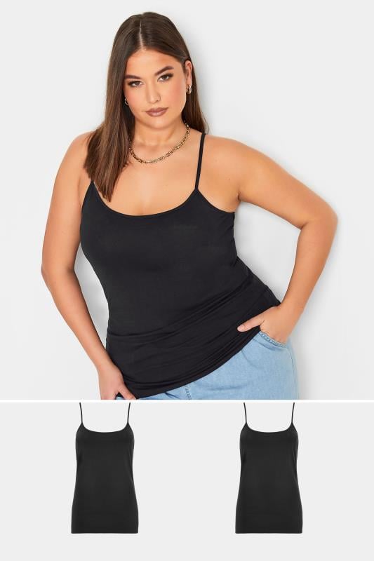 Plus Size  YOURS Curve 2 PACK Black Cami Tops