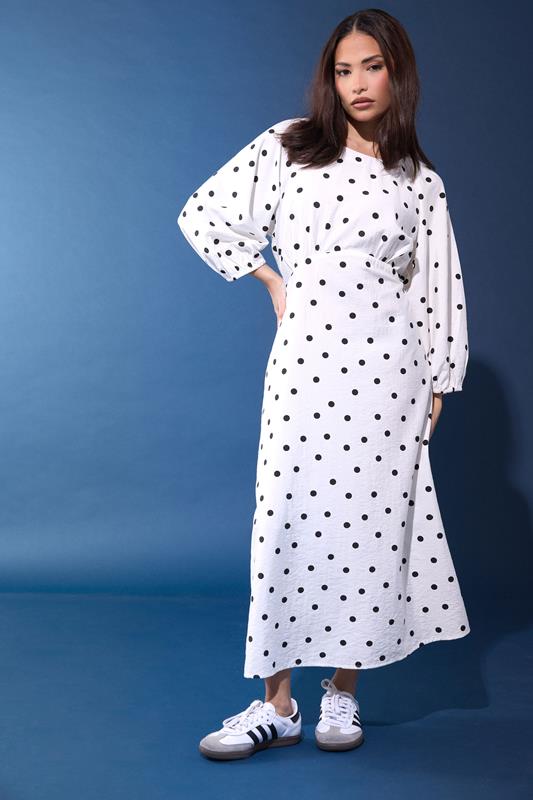 PixieGirl Petite Women's White Polka Dot Cotton Midi Dress | PixieGirl 6