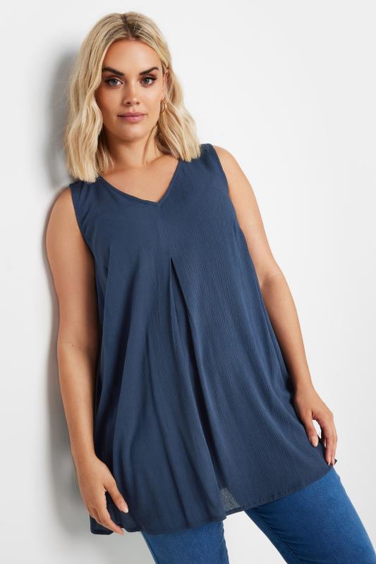 YOURS Plus Size Navy Blue Pleated Vest Top 1