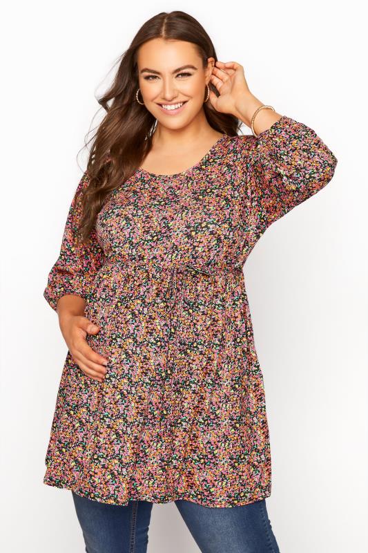 Grande Taille BUMP IT UP MATERNITY Curve Black Ditsy Print Belted Top