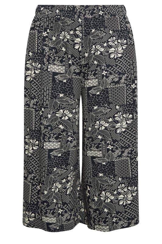 YOURS Curve Navy Blue Leaf Print Midaxi Culottes | Yours Clothing 5