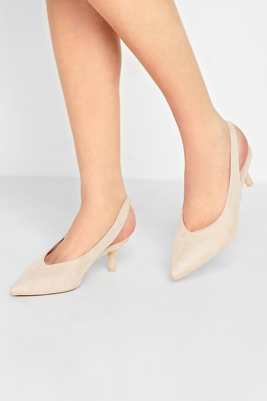 PixieGirl Nude Slingback Kitten Heel Court Shoes In Standard Fit | PixieGirl 1
