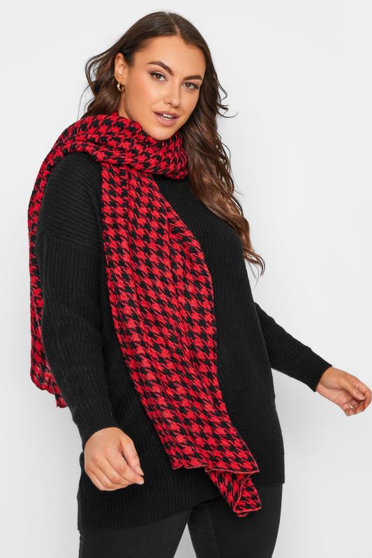  Grande Taille Red Dogtooth Check Scarf