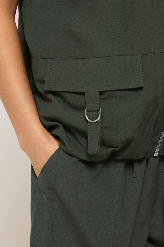 PixieGirl Petite Women's Set Khaki Green Cotton Cargo Gilet & Wide Leg Trousers | PixieGirl 4