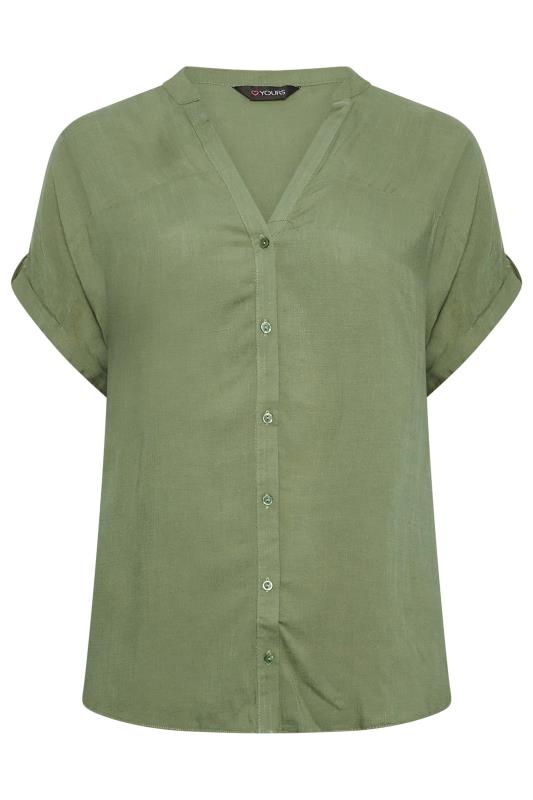 YOURS Curve Plus Size Khaki Green Button Through Shirt | Yours Clothing  6