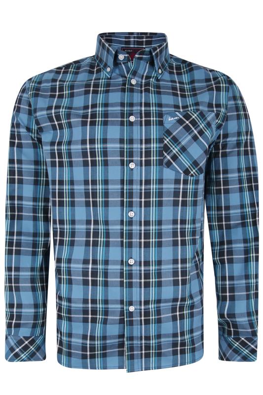 Plus Size  KAM Blue Check Long Sleeve Shirt