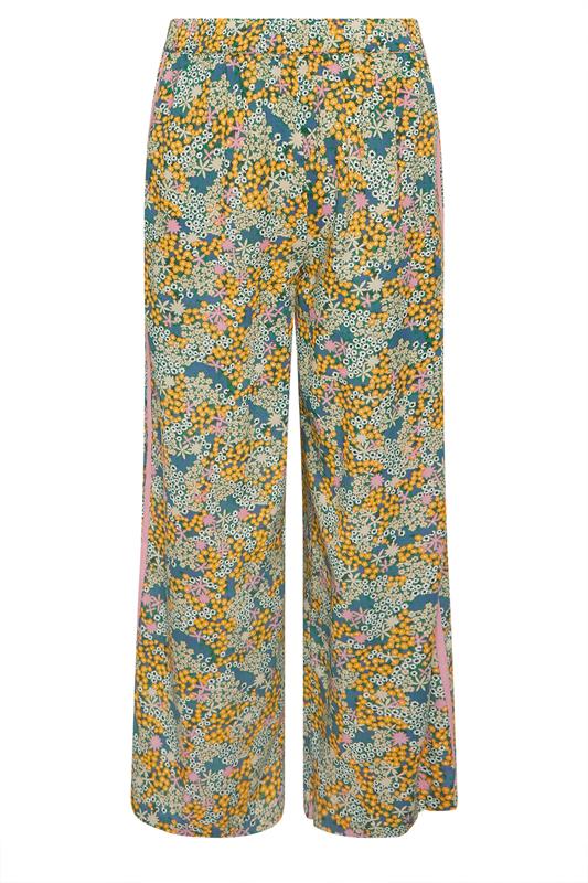 PixieGirl Petite Women's Pink Ditsy Floral Side Stripe Wide Leg Trousers | PixieGirl 7