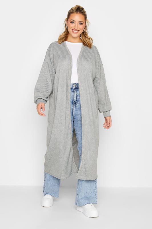 Plus Size LIMITED COLLECTION Grey Ribbed Maxi Cardigan | Yours Clothing 2