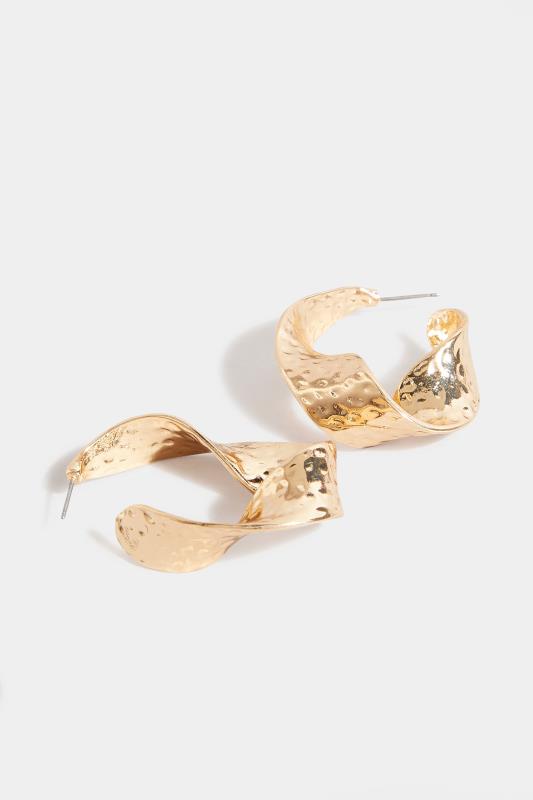 Gold Tone Hammered Twist Hoop Earrings | Yours Clothing 3