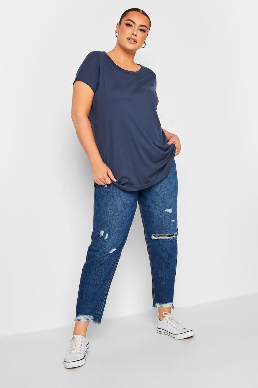 YOURS Curve Plus Size Navy Blue Essential T-Shirt | Yours Clothing  2