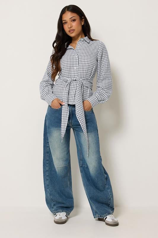 PixieGirl Petite Women’s Navy Blue Check Cotton Bandana Shirt | PixieGirl 1
