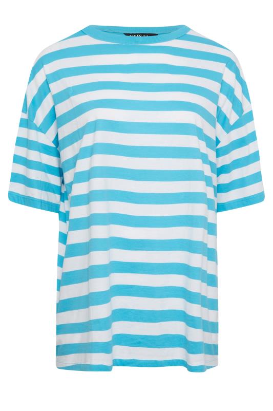YOURS Plus Size Curve Blue & White Stripe Oversized Boxy T-Shirt | Yours Clothing  6