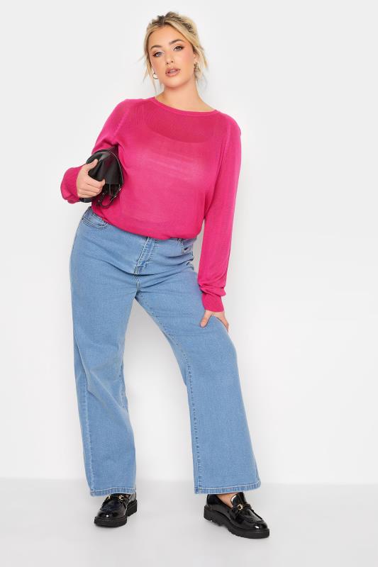 YOURS Curve Pink Fine Knit Jumper | Yours Clothing 2